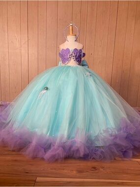 Aqua and Purple Tulle Ball Gown Dress with Beaded Bodice